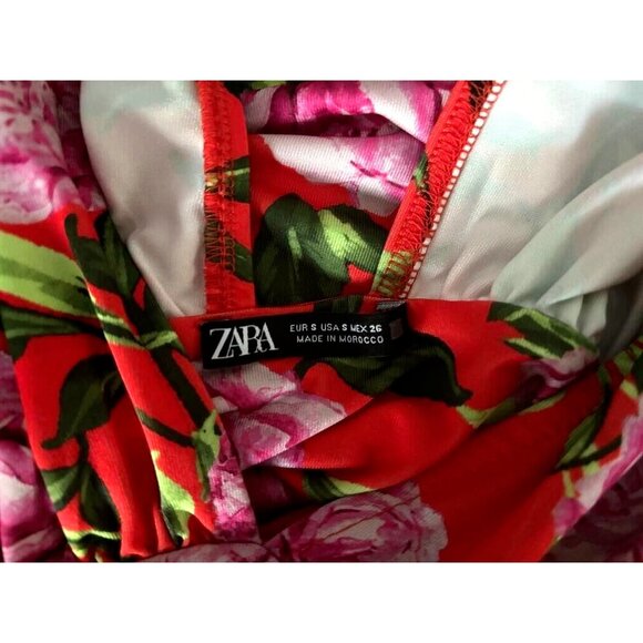 NWOT ZARA Bodysuit Size Small Orange Floral Draped Stretchy V-Neck Wide Straps - Picture 4 of 6